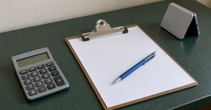 Reader Choice — Realistic Cost Preparation 3265 Photographic-style editorial image of a calculator, blank clipboard, blue pencil and folded silver device on a green desk.