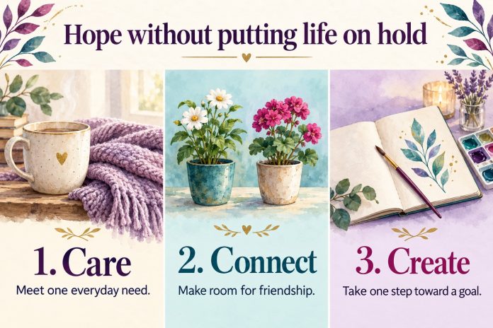 Hope Without Putting Life on Hold Hope without putting life on hold: care for an everyday need, connect with friends, and create by taking a step toward a goal.