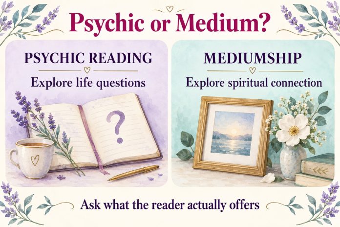 Comparison: psychic reading explores life questions; mediumship explores spiritual connection. Ask what the reader actually offers.
