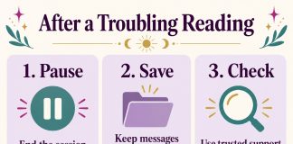 After a troubling reading: pause and end the session, save messages and receipts, check trusted support
