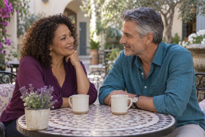 Finding a mutual relationship Two mature adults enjoying a relaxed café conversation